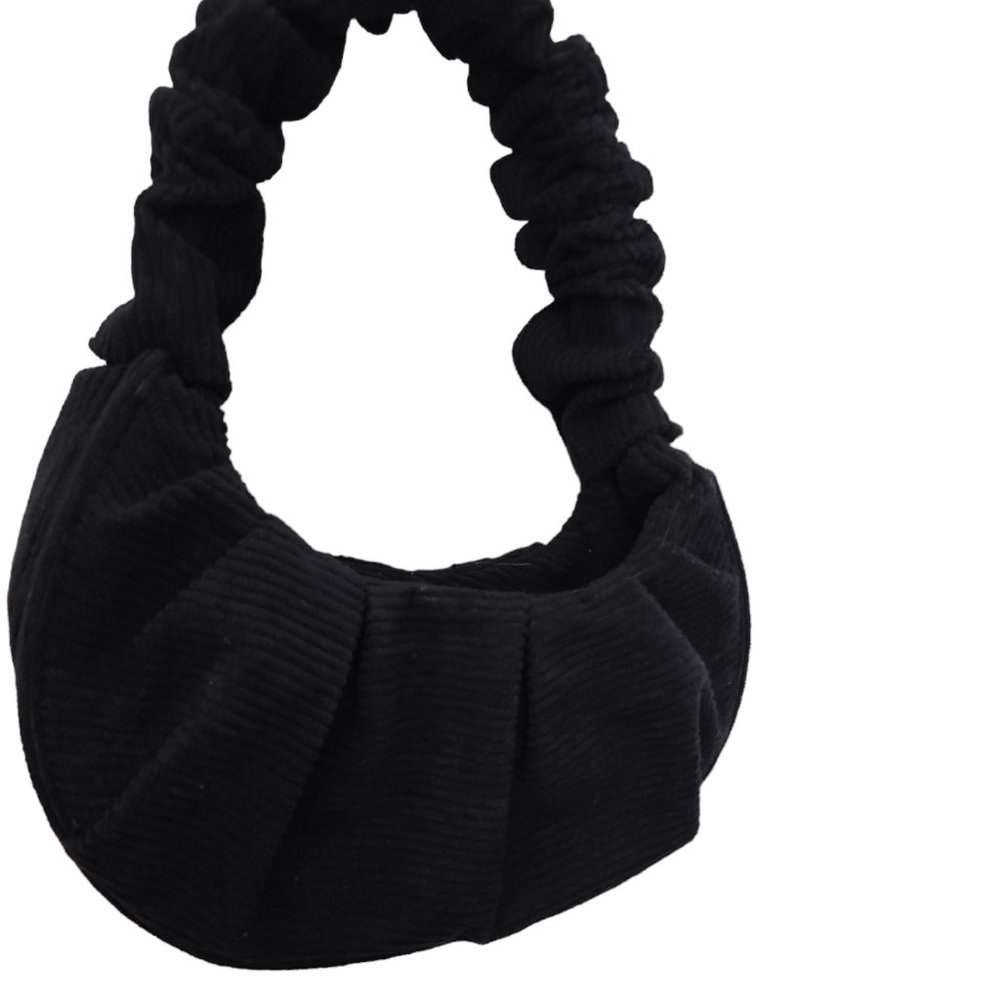 Women's Minimalist Mini Black Corduroy Solid Color Handbag, Classic Versatile